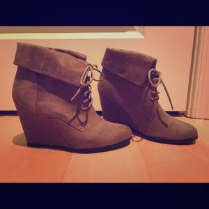 Brown suede lace up booties with high heel